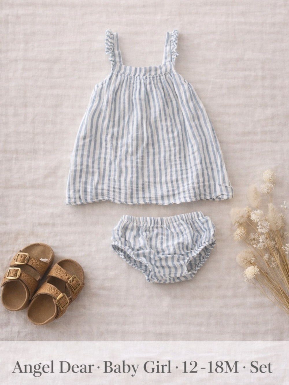 Angel Dear 12-18M Baby Girl Blue Stripe Dress + Bloomers Set